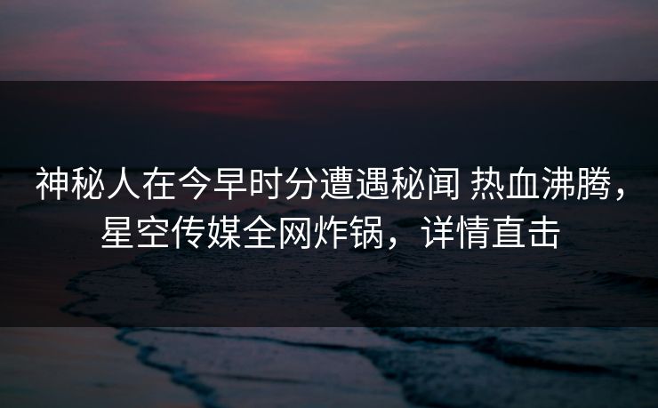 神秘人在今早时分遭遇秘闻 热血沸腾,星空传媒全网炸锅,详情直击 神秘人在今早时分遭遇秘闻 热血沸腾,星空传媒全网炸锅,详情直击